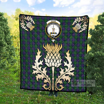 Shaw Tartan Quilt with Family Crest and Golden Thistle Style