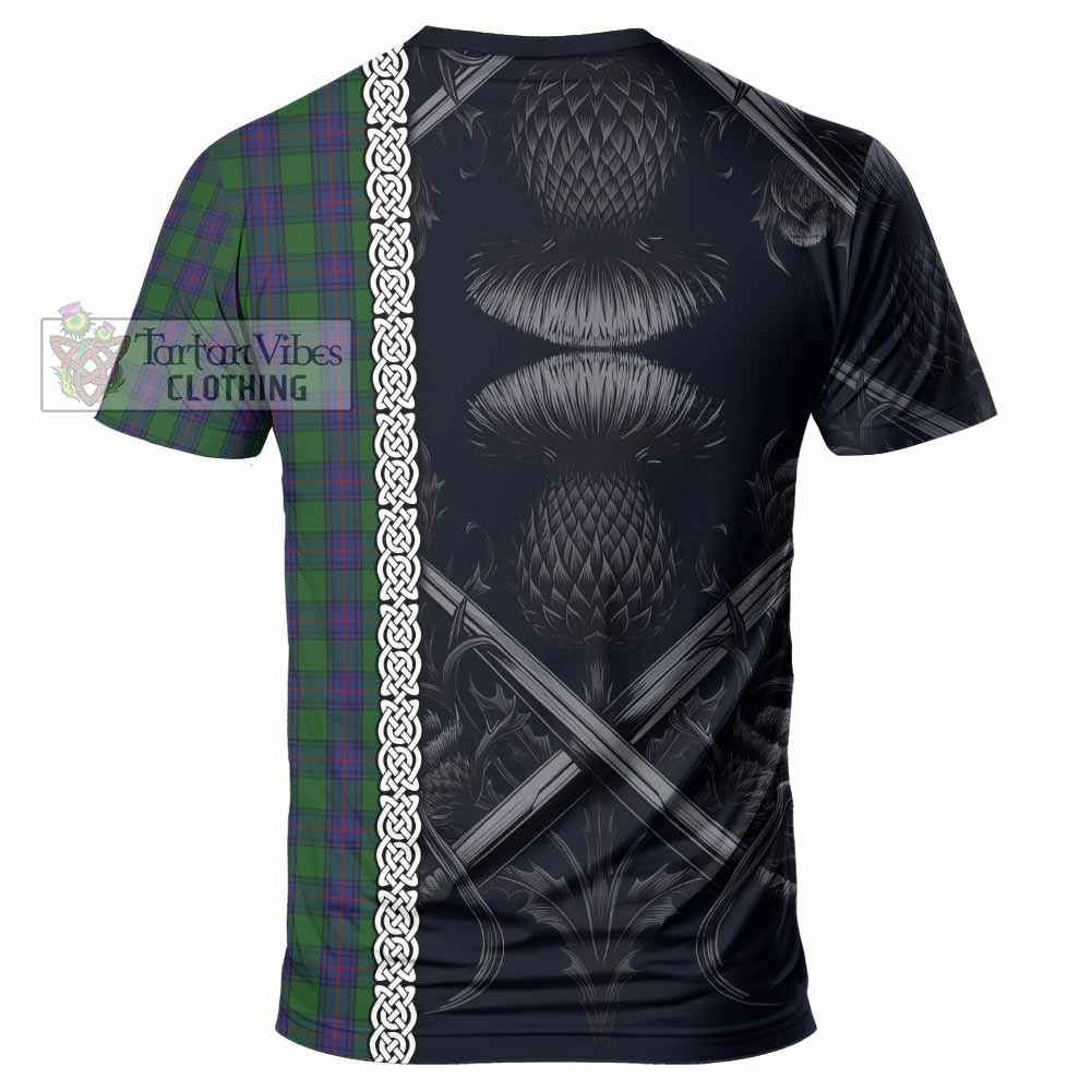 Tartan Vibes Clothing Shaw Tartan T-Shirt with Family Crest Cross Sword Thistle Celtic Vibes