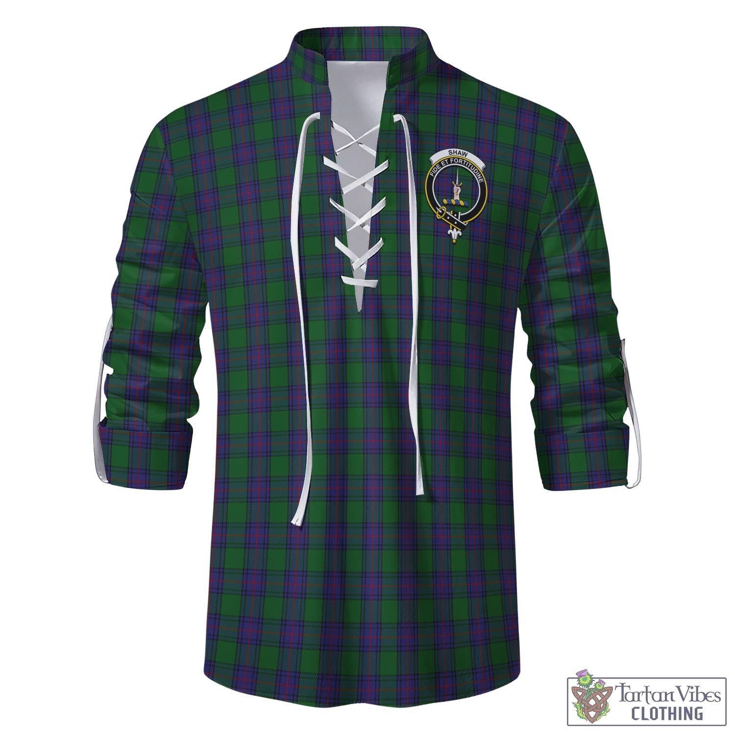 Tartan Vibes Clothing Shaw Tartan Men's Scottish Traditional Jacobite Ghillie Kilt Shirt with Family Crest