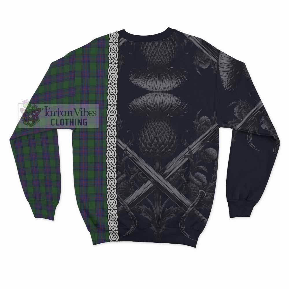 Tartan Vibes Clothing Shaw Tartan Sweatshirt with Family Crest Cross Sword Thistle Celtic Vibes