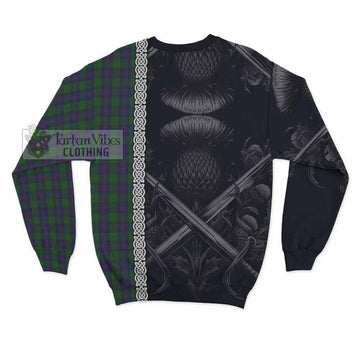 Tartan Vibes Clothing Shaw Tartan Sweatshirt with Family Crest Cross Sword Thistle Celtic Vibes