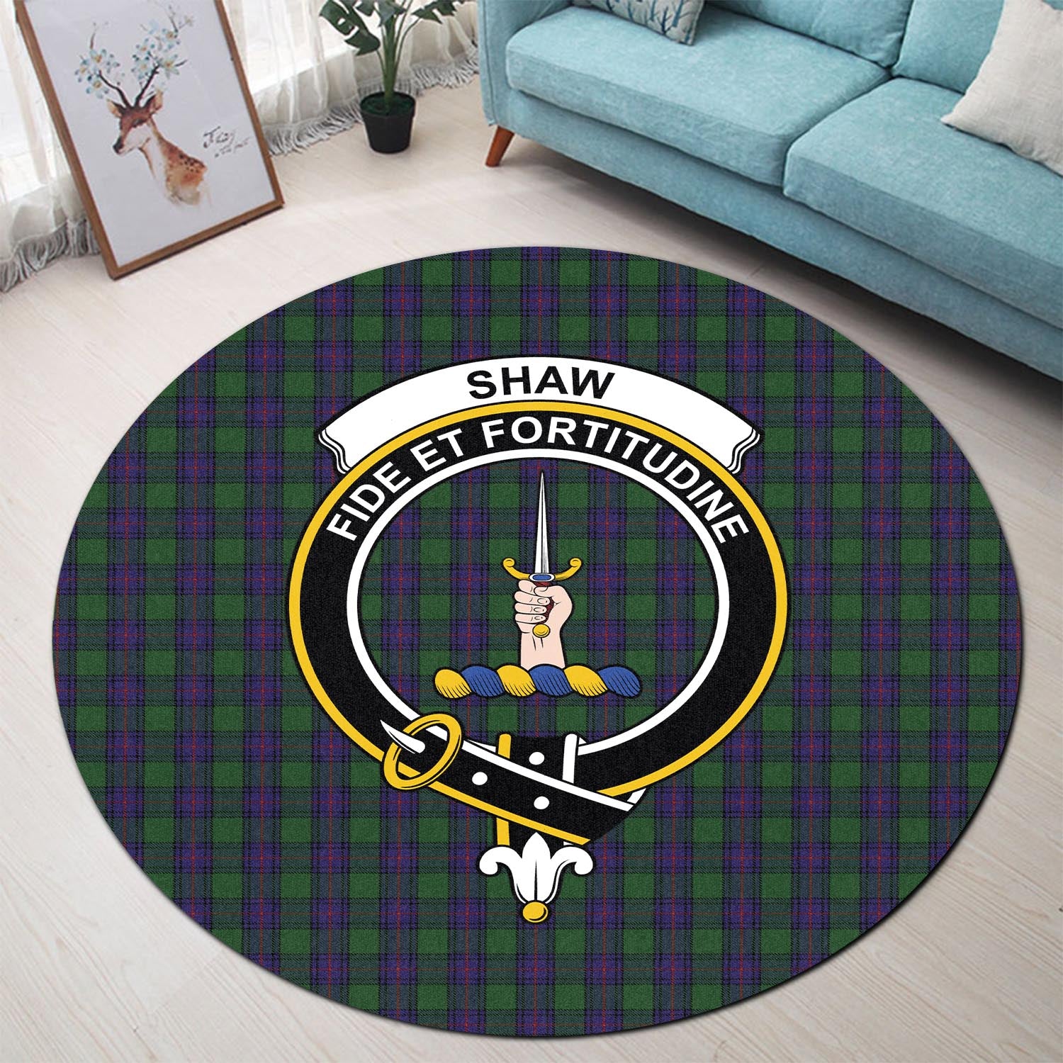 shaw-tartan-round-rug-with-family-crest