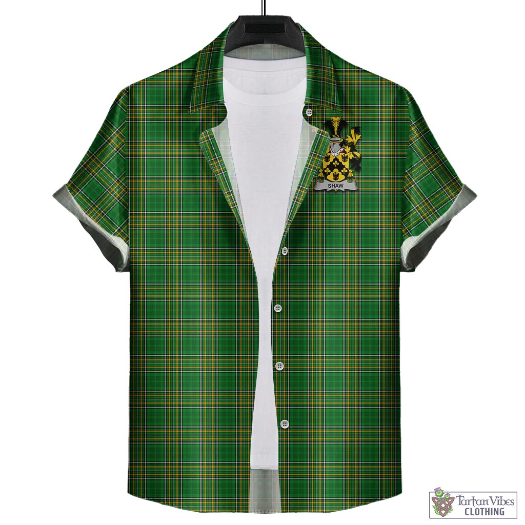 Tartan Vibes Clothing Shaw Ireland Clan Tartan Short Sleeve Button Up with Coat of Arms
