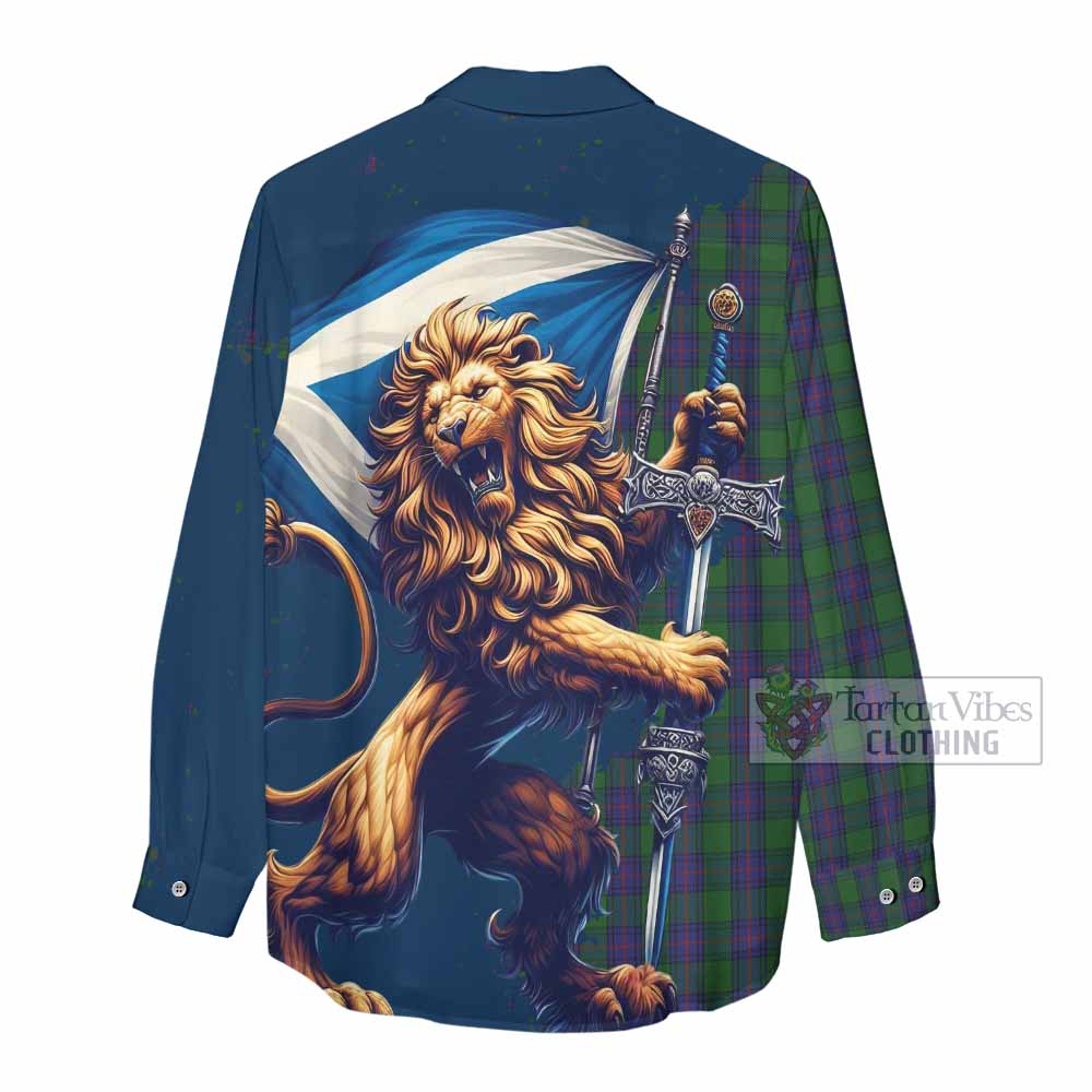 Tartan Vibes Clothing Shaw Tartan Family Crest Women's Casual Shirt with Scottish Majestic Lion