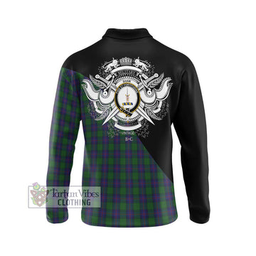 Shaw Tartan Long Sleeve Polo Shirt with Family Crest and Military Logo Style - Tartanvibesclothing Shop
