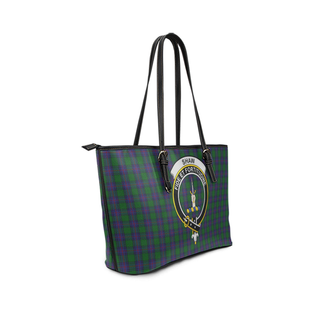 Shaw Tartan Leather Tote Bag with Family Crest - Tartan Vibes Clothing