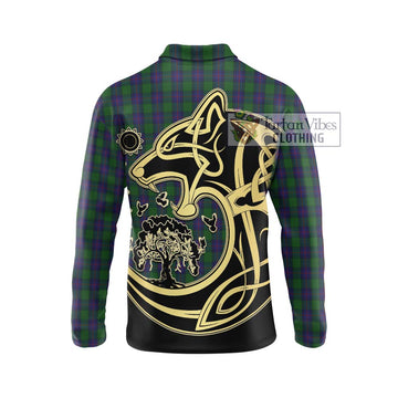 Shaw Tartan Long Sleeve Polo Shirt with Family Crest Celtic Wolf Style - Tartanvibesclothing Shop