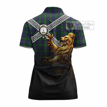 Shaw Crest Tartan Women's Polo Shirt with Golden Lion Emblem Celtic Style