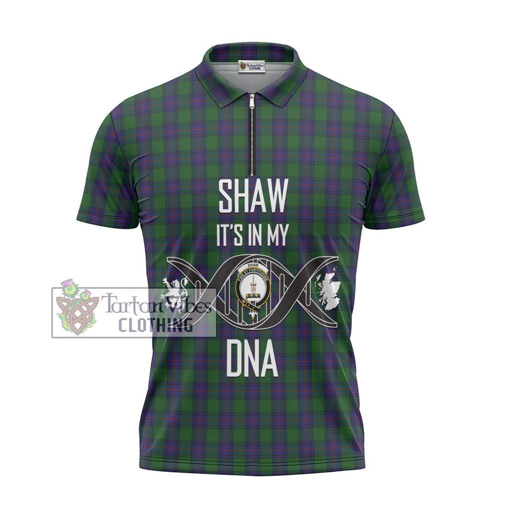 Shaw Tartan Zipper Polo Shirt with Family Crest DNA In Me Style - Tartanvibesclothing Shop