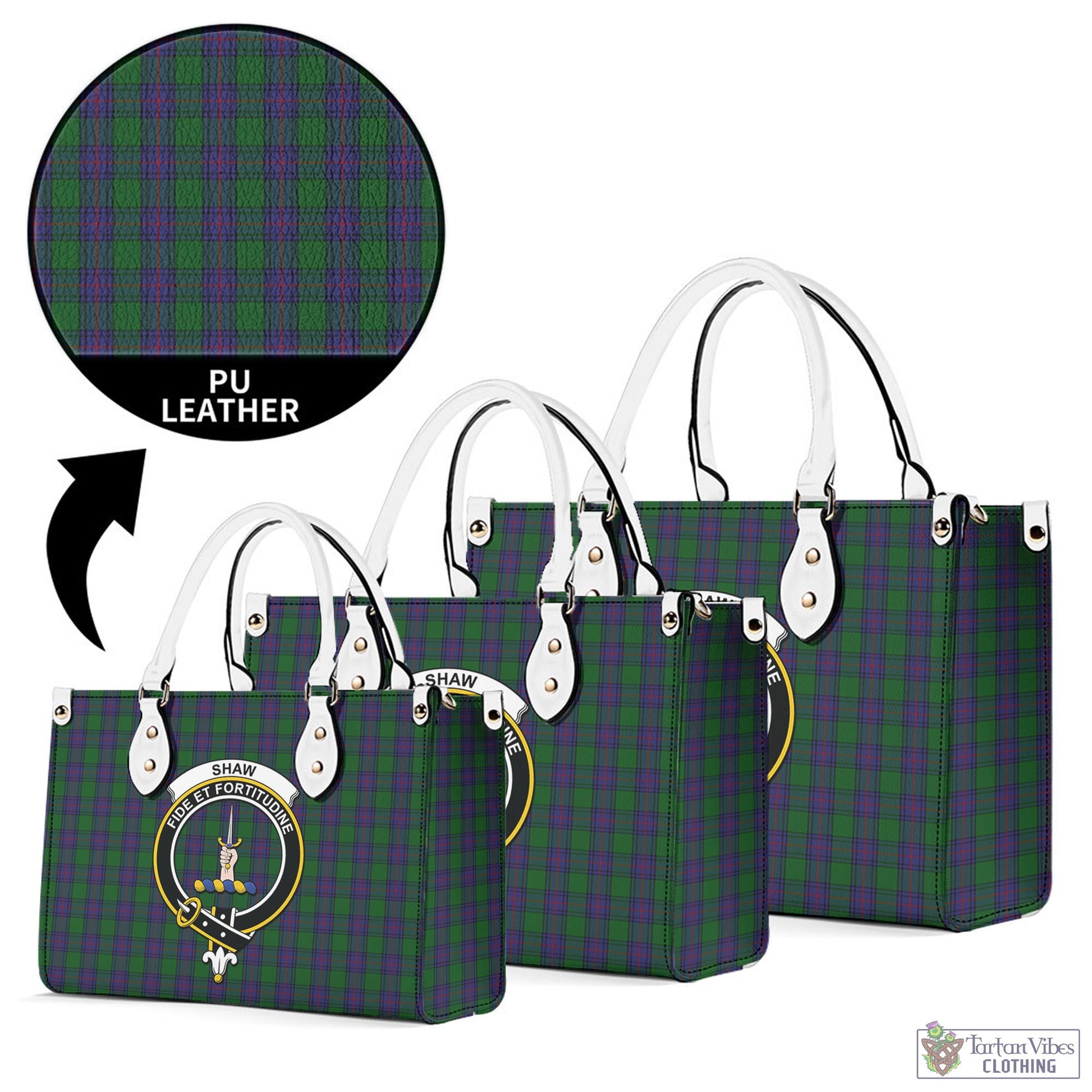 Tartan Vibes Clothing Shaw Tartan Luxury Leather Handbags with Family Crest