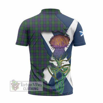Shaw Tartan Family Crest Zipper Polo Shirt Scottish Thistle Celtic Inspired