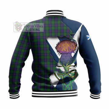 Shaw Tartan Family Crest Baseball Jacket Scottish Thistle Celtic Inspired
