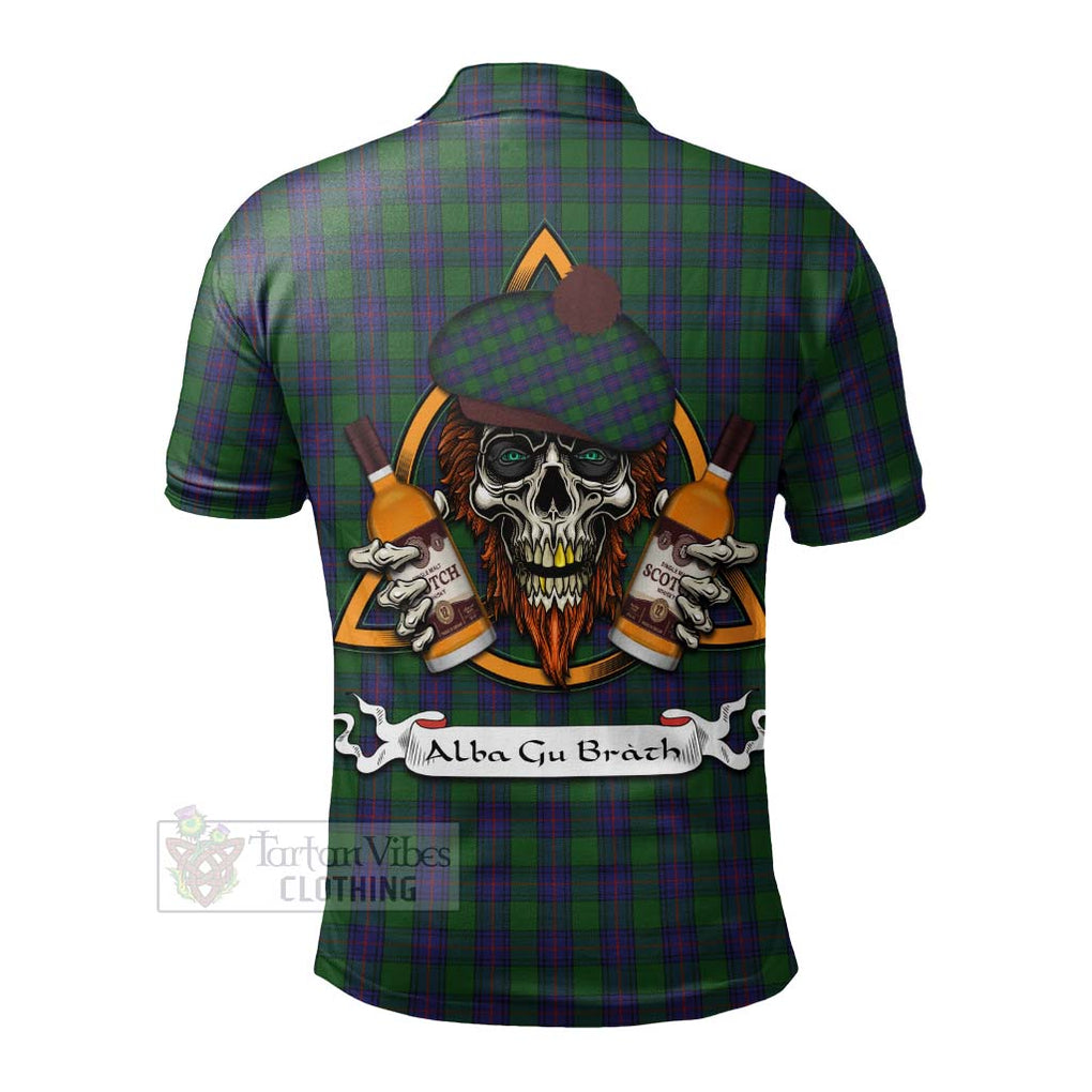 Tartan Vibes Clothing Shaw Tartan Polo Shirt with Family Crest and Bearded Skull Holding Bottles of Whiskey