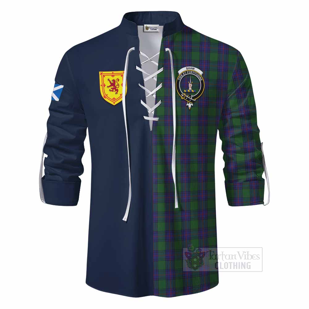 Shaw Tartan Ghillie Kilt Shirt Alba with Scottish Lion Royal Arm Half Style
