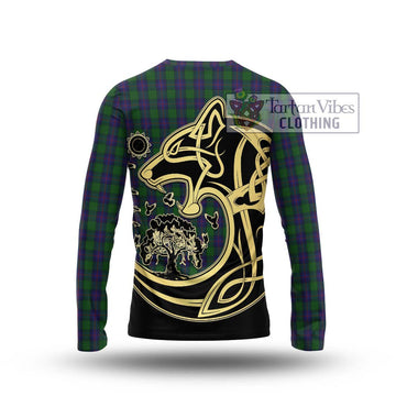 Shaw Tartan Long Sleeve T-Shirt with Family Crest Celtic Wolf Style