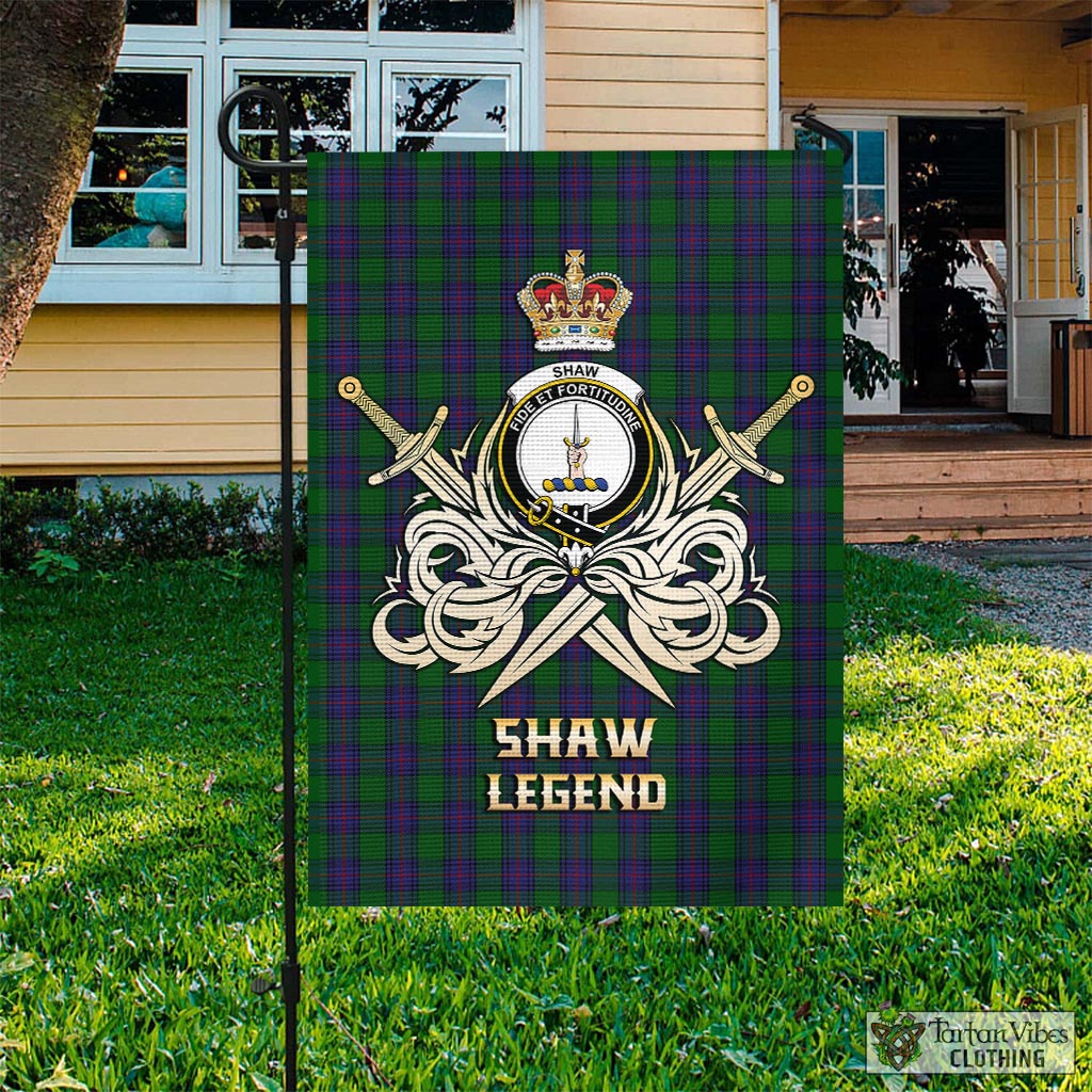 Tartan Vibes Clothing Shaw Tartan Flag with Clan Crest and the Golden Sword of Courageous Legacy