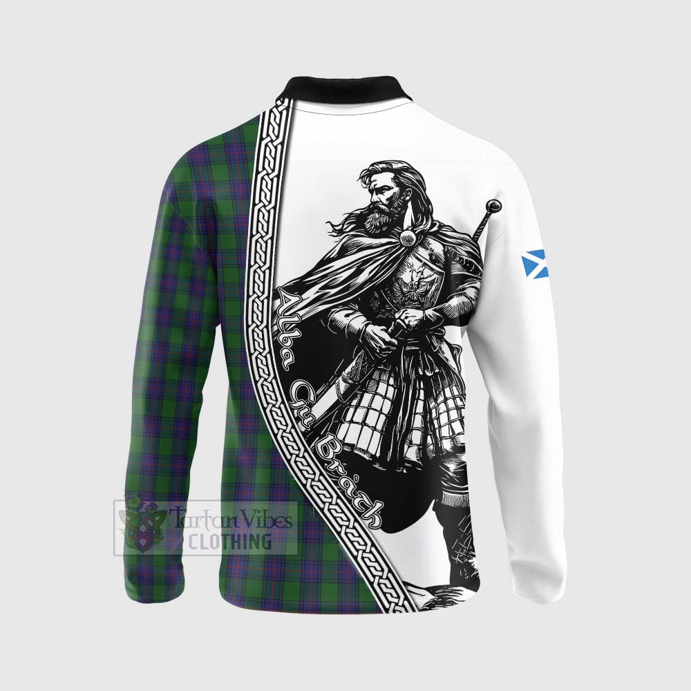 Tartan Vibes Clothing Shaw Tartan Clan Crest Long Sleeve Polo Shirt with Highlander Warrior Celtic Style