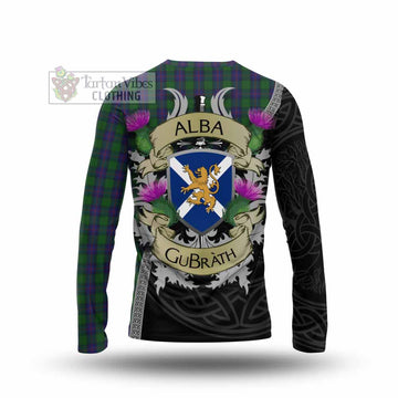 Shaw Tartan Family Crest Long Sleeve T-Shirt Lion Rampant Royal Thistle Shield Celtic Inspired