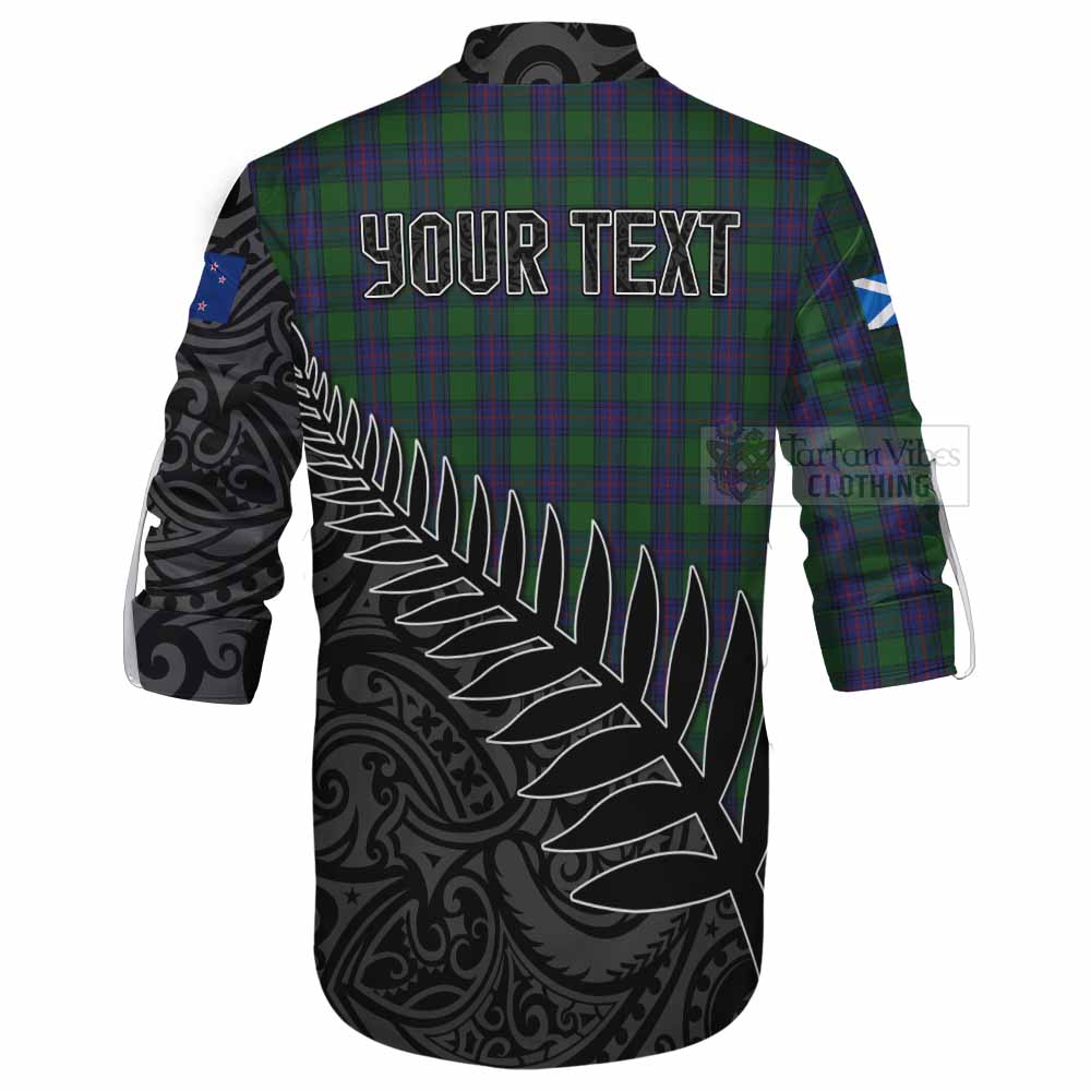 Tartan Vibes Clothing Shaw Crest Tartan Ghillie Kilt Shirt with New Zealand Silver Fern Half Style