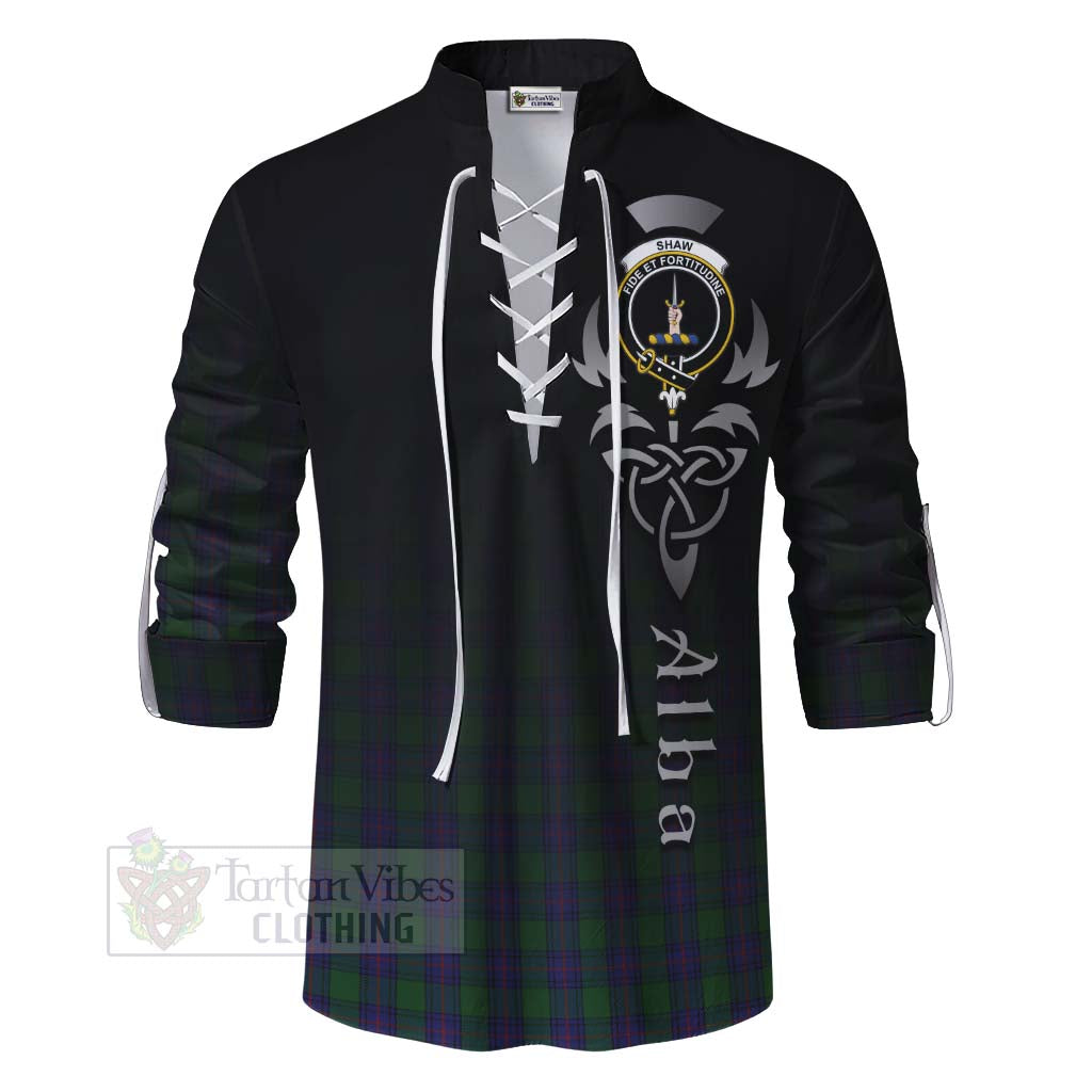 Tartan Vibes Clothing Shaw Tartan Ghillie Kilt Shirt Featuring Alba Gu Brath Family Crest Celtic Inspired