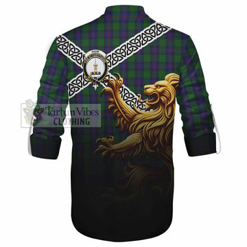 Shaw Crest Tartan Ghillie Kilt Shirt with Golden Lion Emblem Celtic Style