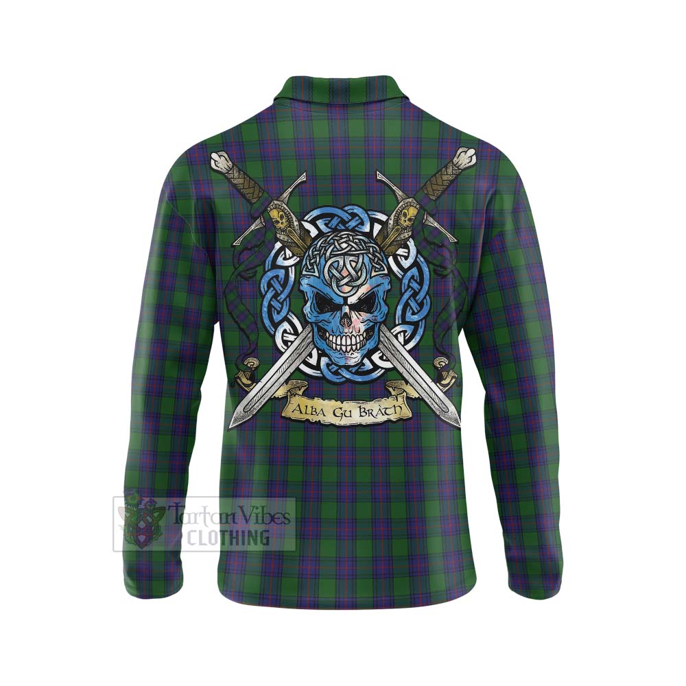 Tartan Vibes Clothing Shaw Tartan Long Sleeve Polo Shirt with Family Crest Celtic Skull Style