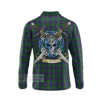 Tartan Vibes Clothing Shaw Tartan Long Sleeve Polo Shirt with Family Crest Celtic Skull Style