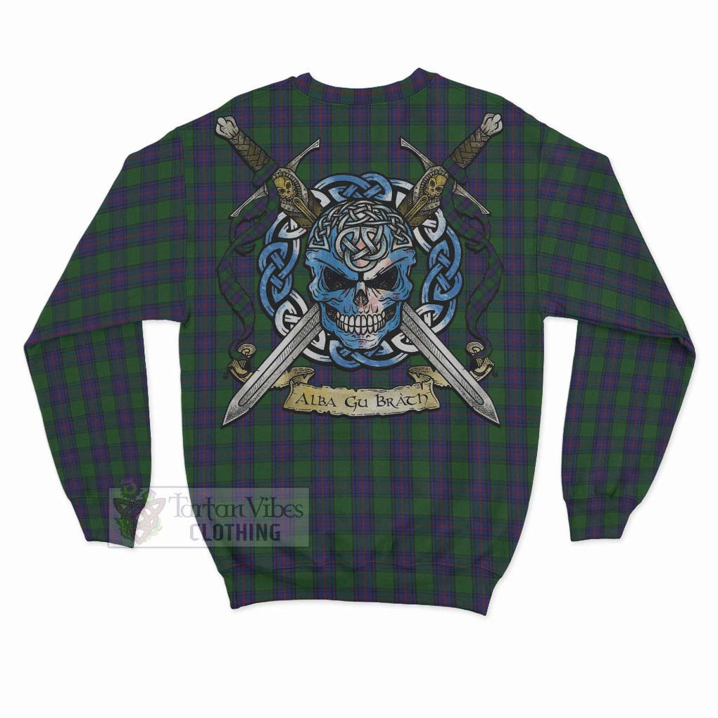 Tartan Vibes Clothing Shaw Tartan Sweatshirt with Family Crest Celtic Skull Style