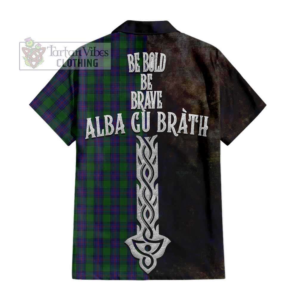 Tartan Vibes Clothing Shaw Tartan Family Crest Short Sleeve Button Shirt Alba Gu Brath Be Brave Lion Ancient Style