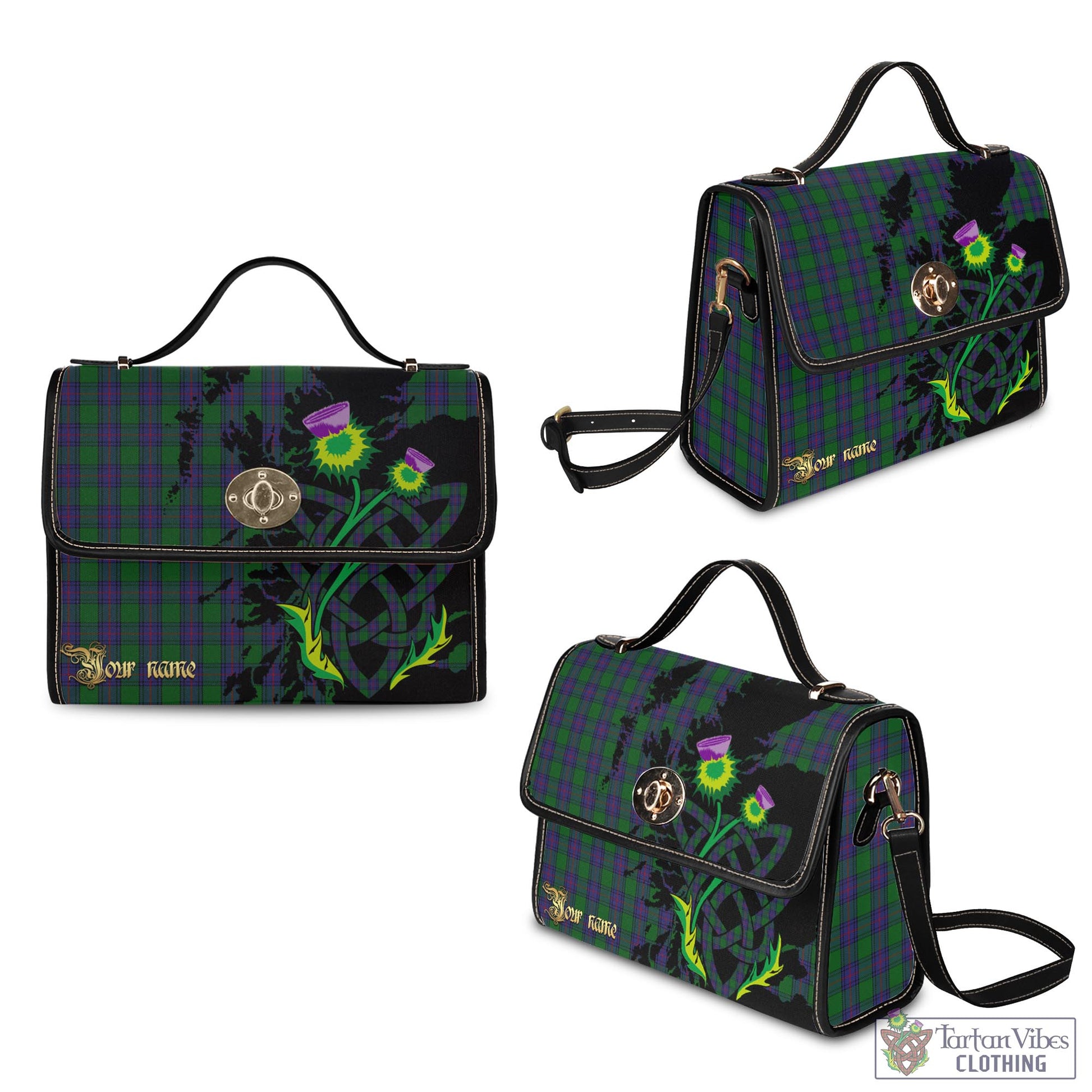 Tartan Vibes Clothing Shaw Tartan Waterproof Canvas Bag with Scotland Map and Thistle Celtic Accents