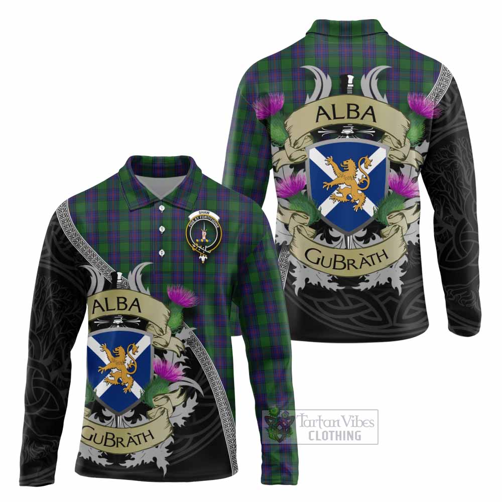 Tartan Vibes Clothing Shaw Tartan Family Crest Long Sleeve Polo Shirt Lion Rampant Royal Thistle Shield Celtic Inspired