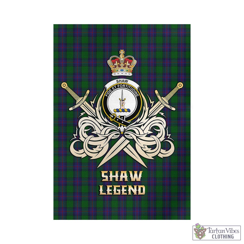 Tartan Vibes Clothing Shaw Tartan Flag with Clan Crest and the Golden Sword of Courageous Legacy
