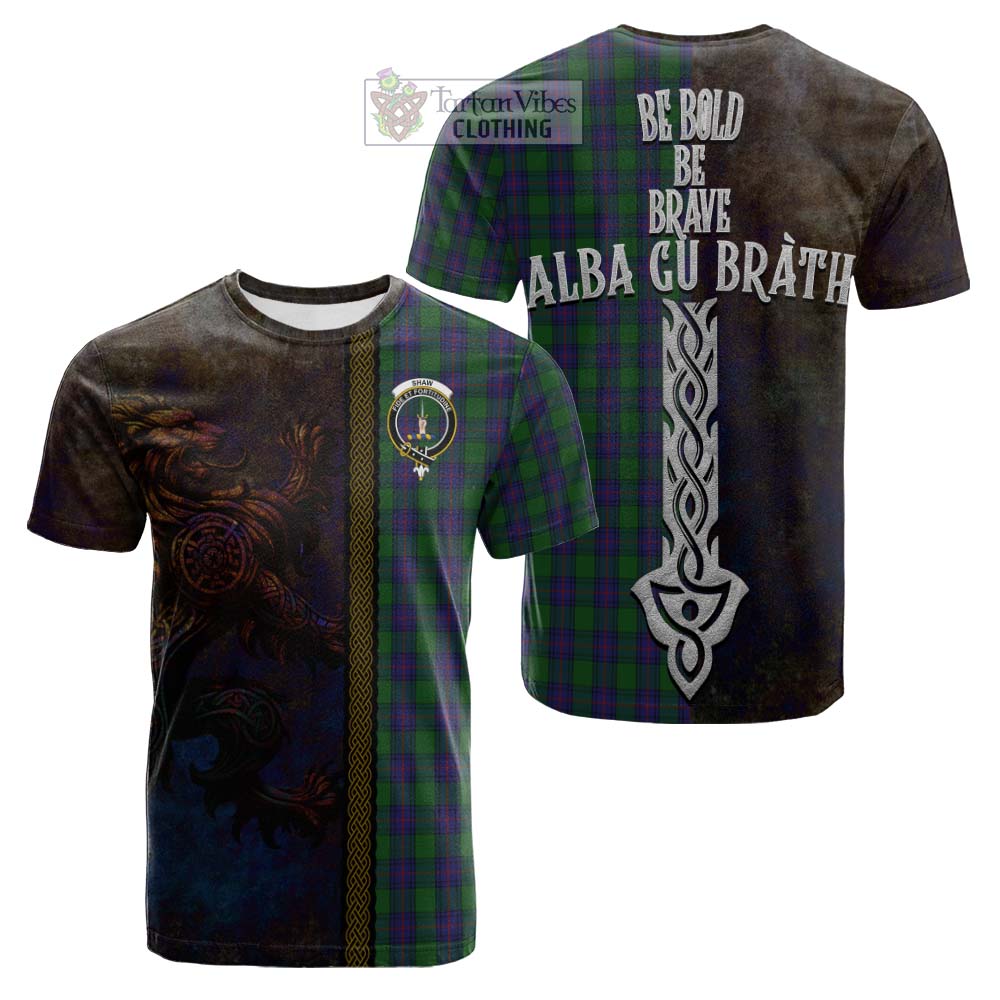 Tartan Vibes Clothing Shaw Tartan Family Crest Cotton T-shirt Alba Gu Brath Be Brave Lion Ancient Style