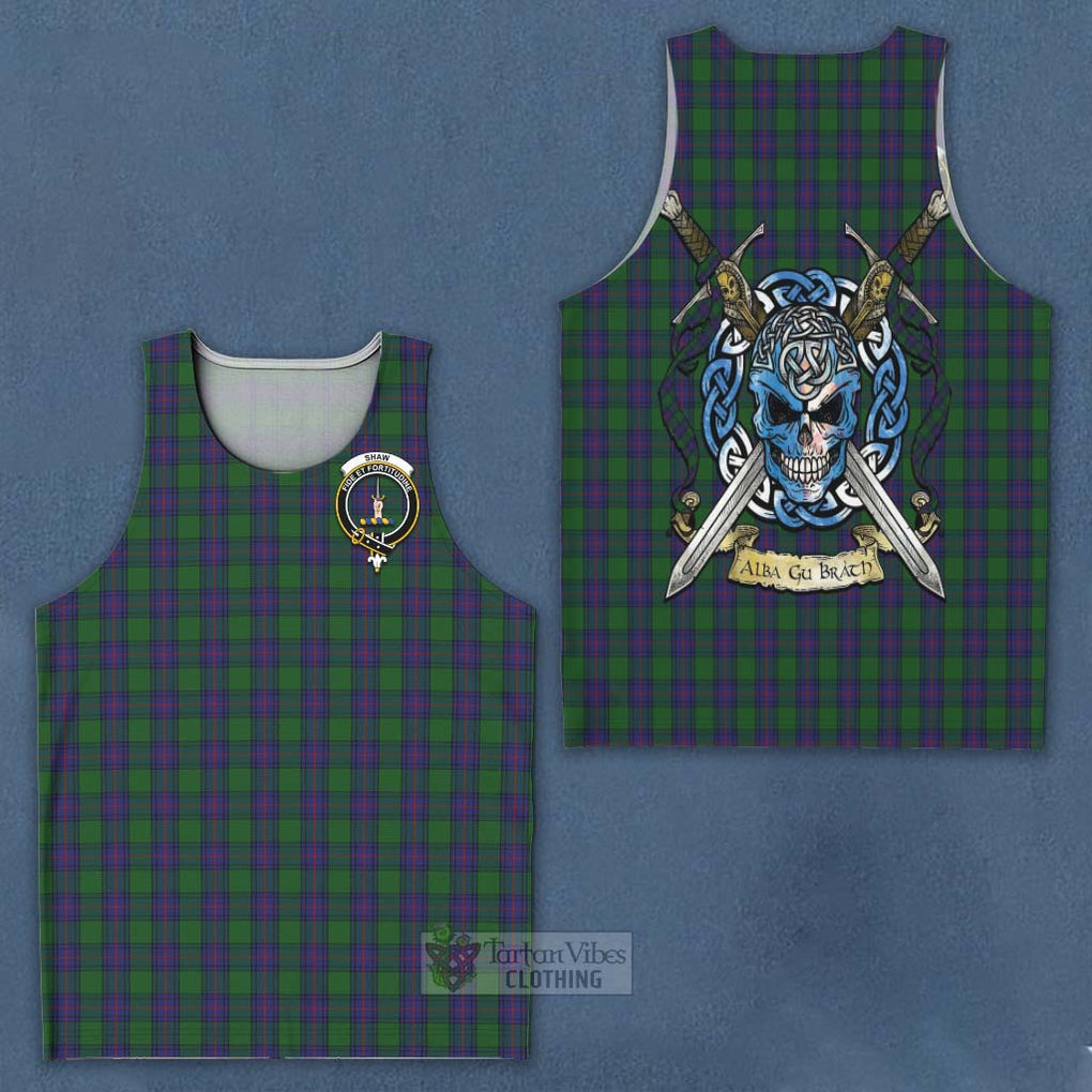 Tartan Vibes Clothing Shaw Tartan Men's Tank Top with Family Crest Celtic Skull Style