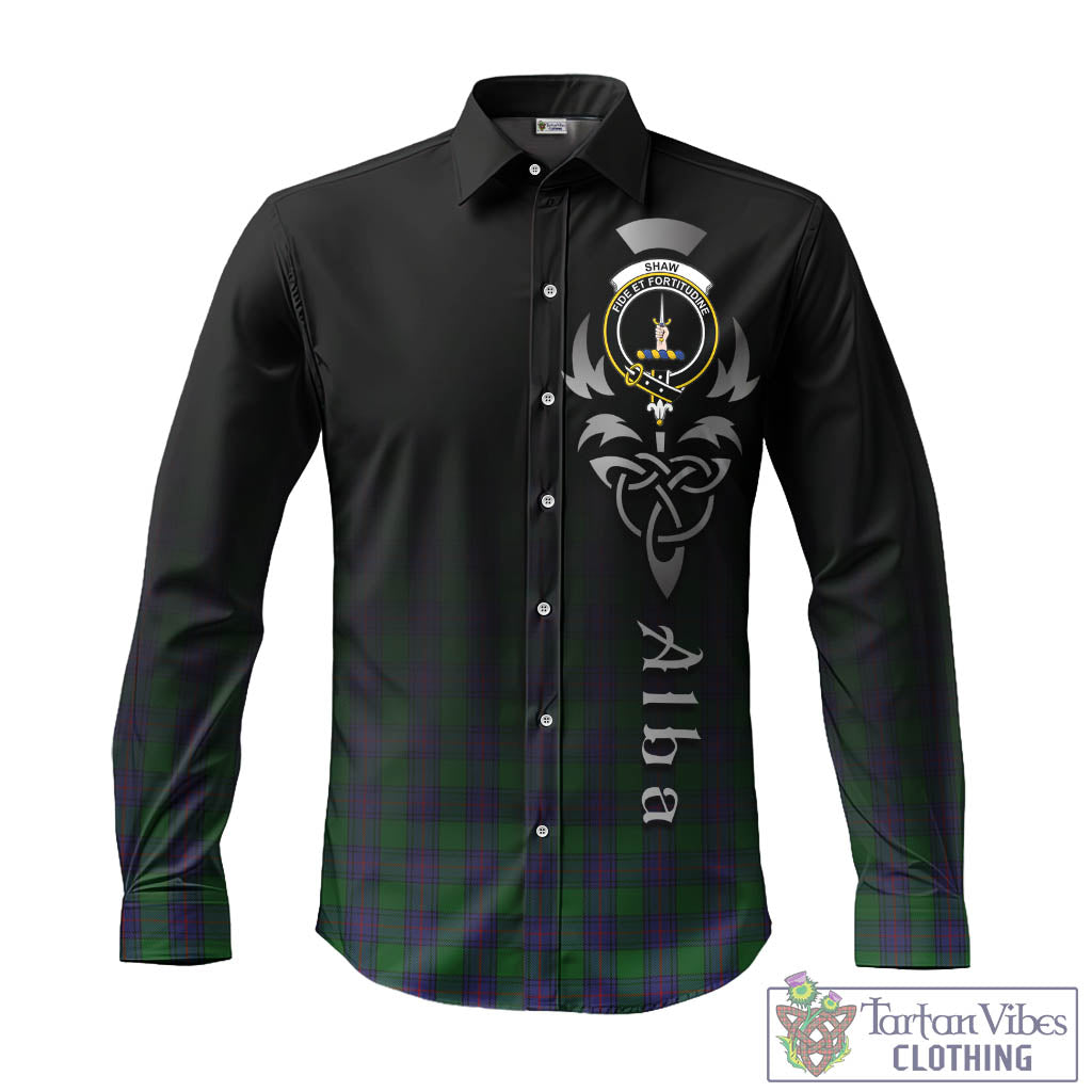 Tartan Vibes Clothing Shaw Tartan Long Sleeve Button Up Featuring Alba Gu Brath Family Crest Celtic Inspired