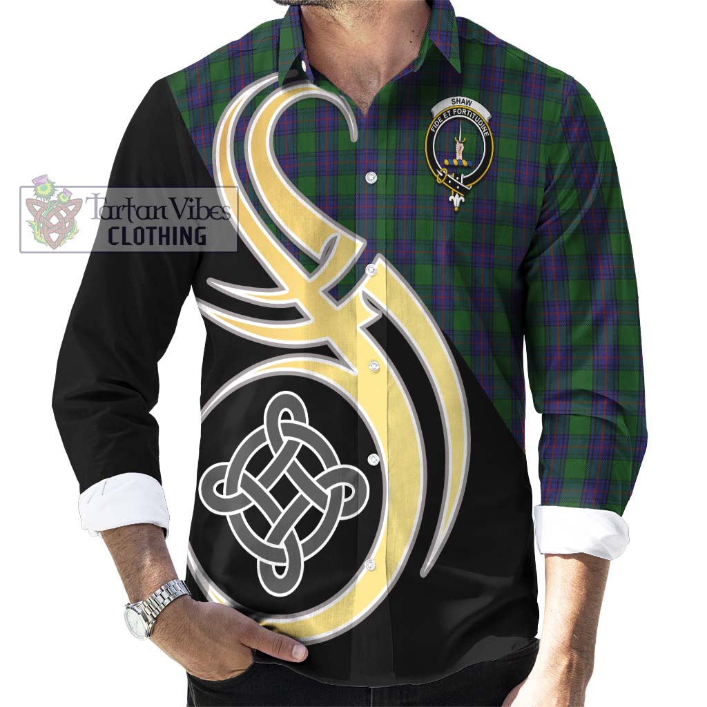 Shaw Tartan Long Sleeve Button Shirt with Family Crest and Celtic Symbol Style - Tartan Vibes Clothing