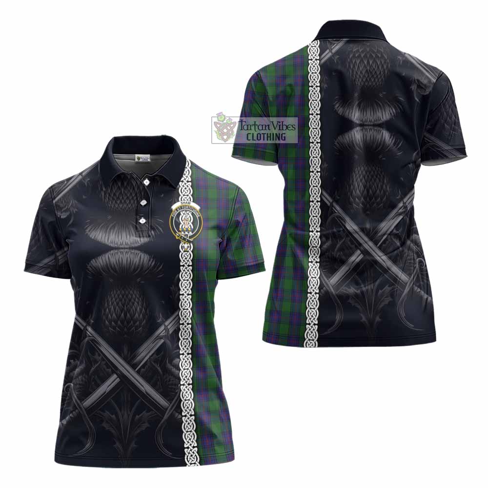 Tartan Vibes Clothing Shaw Tartan Women's Polo Shirt with Family Crest Cross Sword Thistle Celtic Vibes