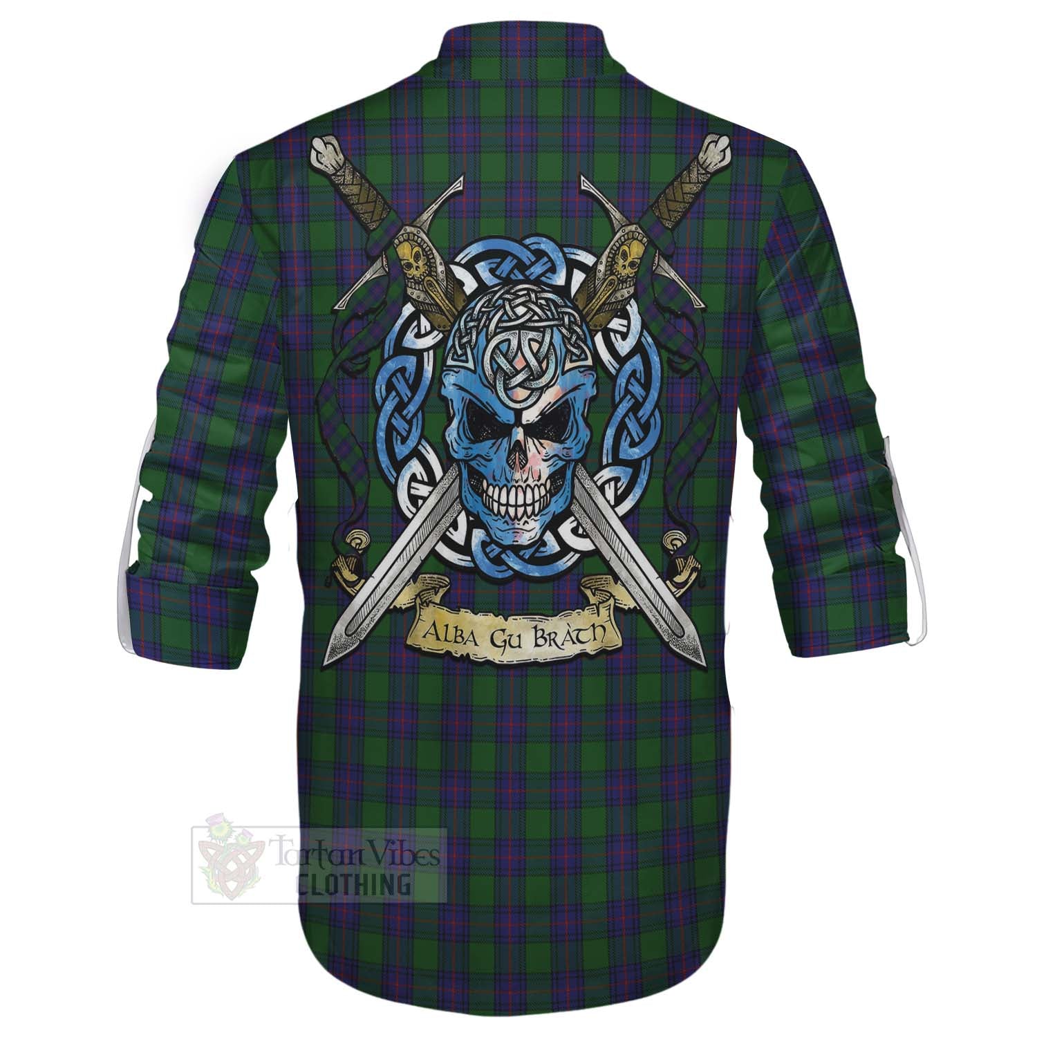 Tartan Vibes Clothing Shaw Tartan Ghillie Kilt Shirt with Family Crest Celtic Skull Style