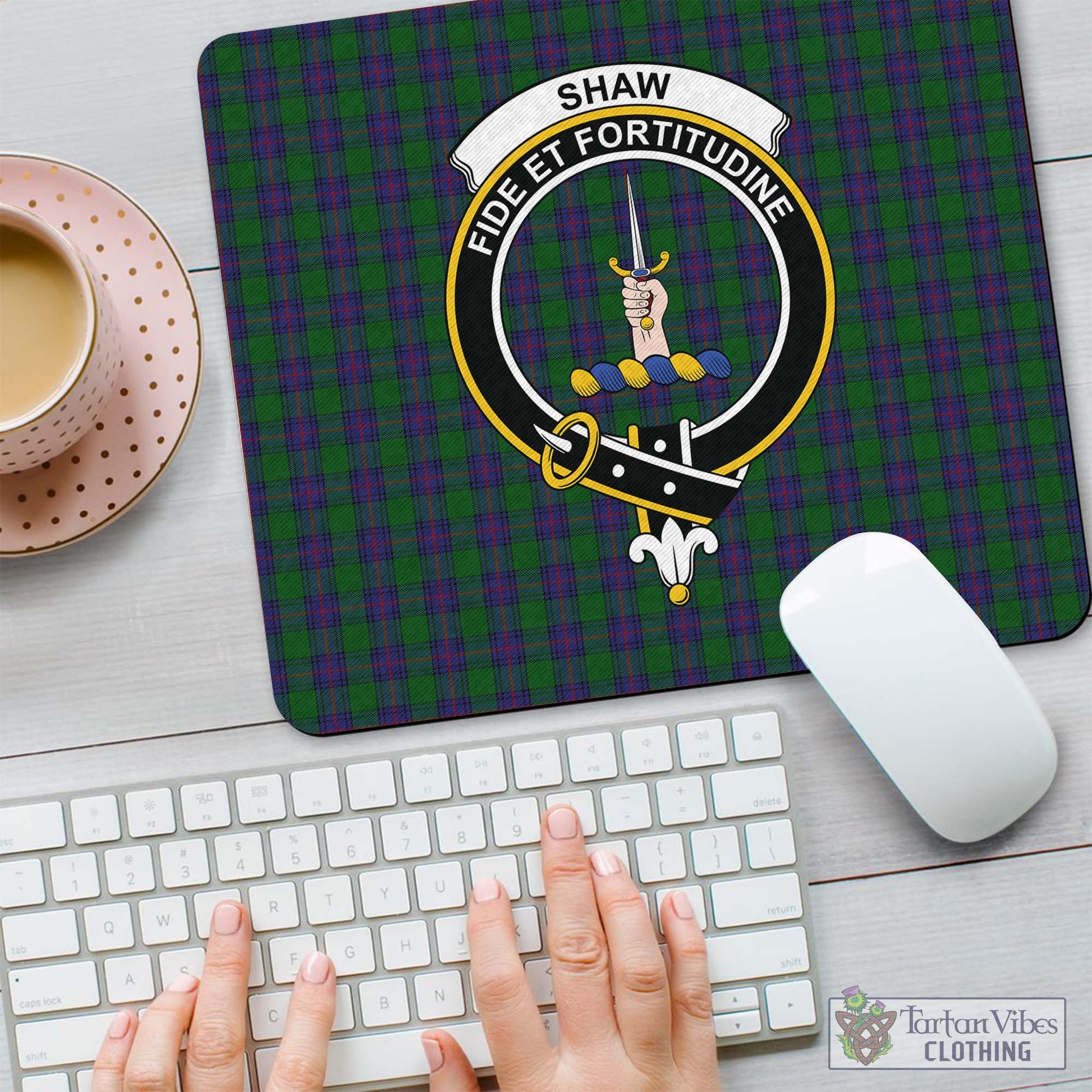 Tartan Vibes Clothing Shaw Tartan Mouse Pad with Family Crest