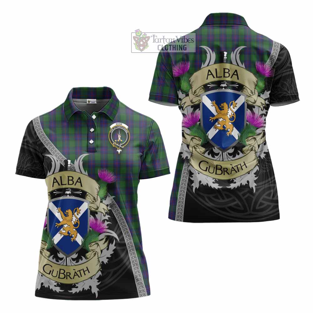 Tartan Vibes Clothing Shaw Tartan Family Crest Women's Polo Shirt Lion Rampant Royal Thistle Shield Celtic Inspired