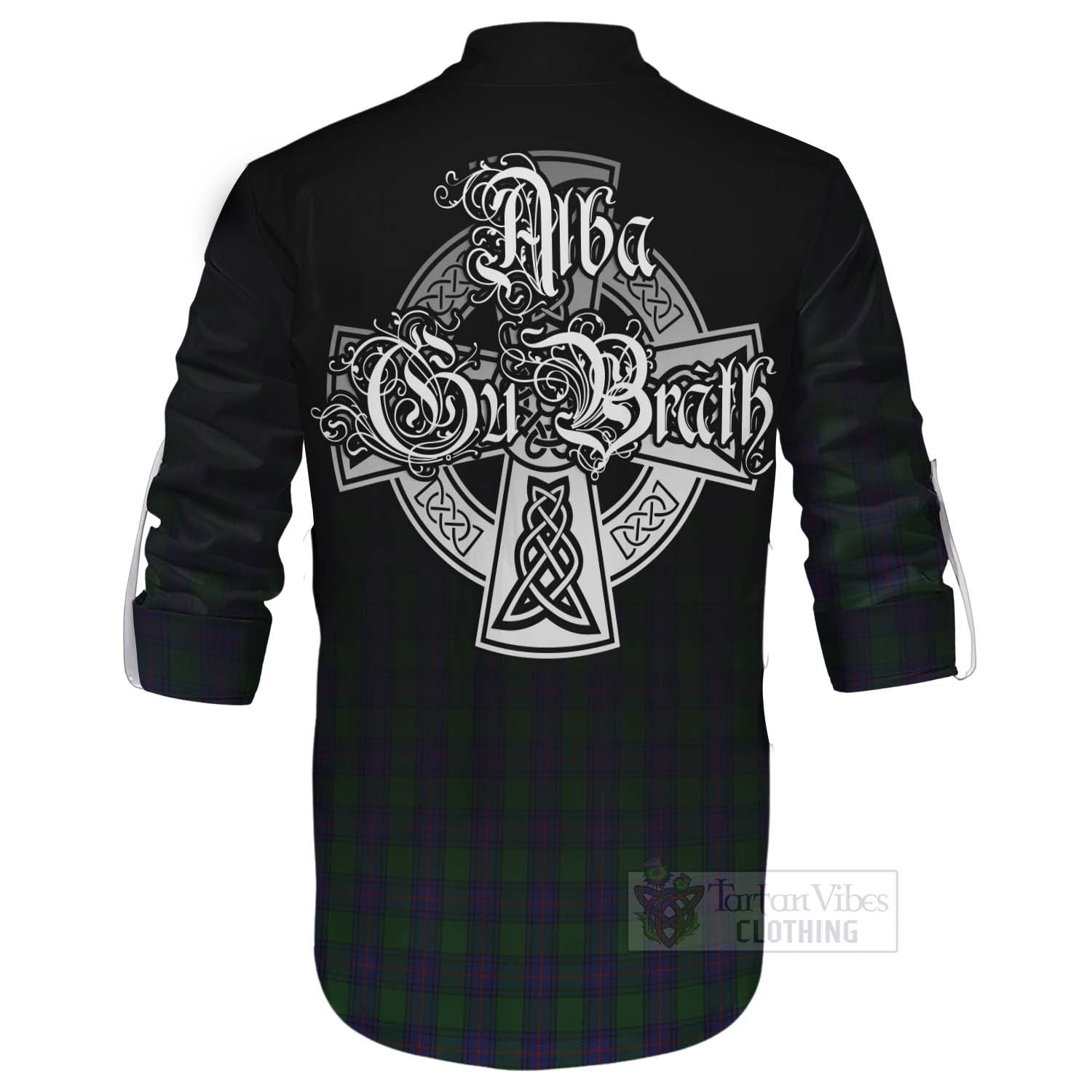 Tartan Vibes Clothing Shaw Tartan Ghillie Kilt Shirt Featuring Alba Gu Brath Family Crest Celtic Inspired