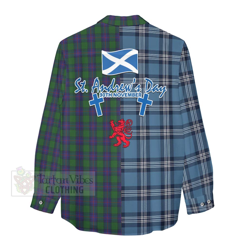Tartan Vibes Clothing Shaw Tartan Women's Casual Shirt Happy St. Andrew's Day Half Tartan Style