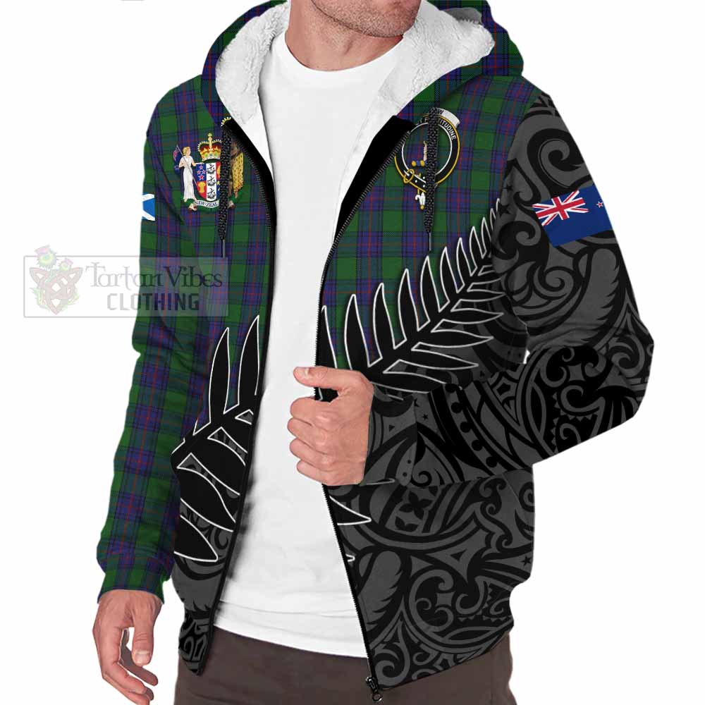 Tartan Vibes Clothing Shaw Crest Tartan Sherpa Hoodie with New Zealand Silver Fern Half Style