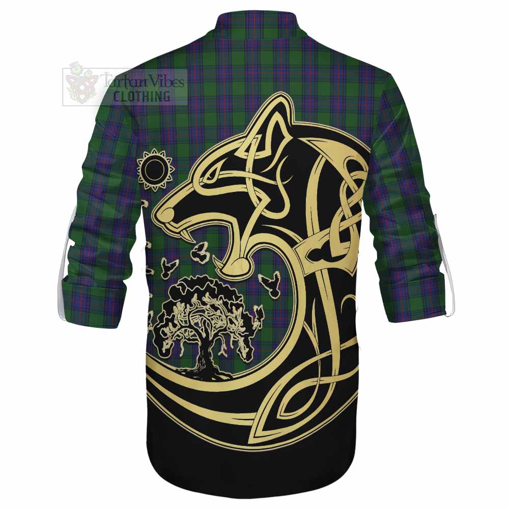 Tartan Vibes Clothing Shaw Tartan Ghillie Kilt Shirt with Family Crest Celtic Wolf Style