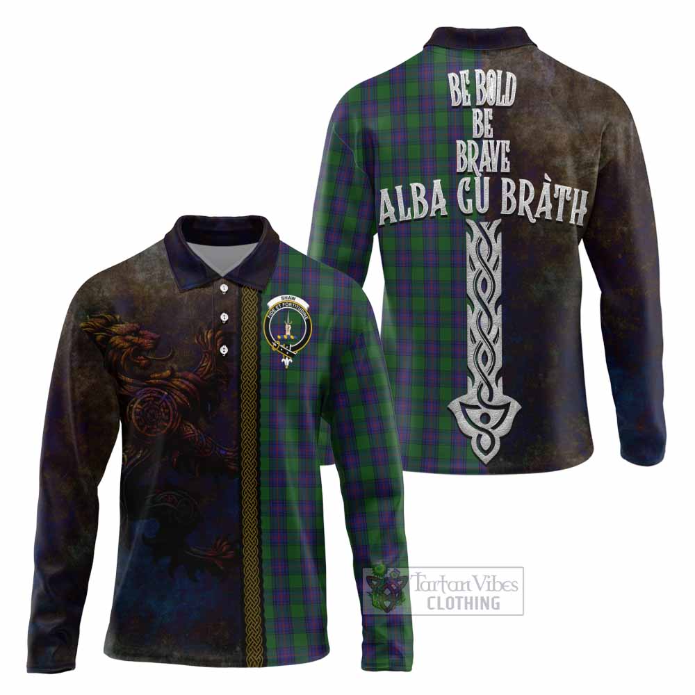 Tartan Vibes Clothing Shaw Tartan Family Crest Long Sleeve Polo Shirt Alba Gu Brath Be Brave Lion Ancient Style