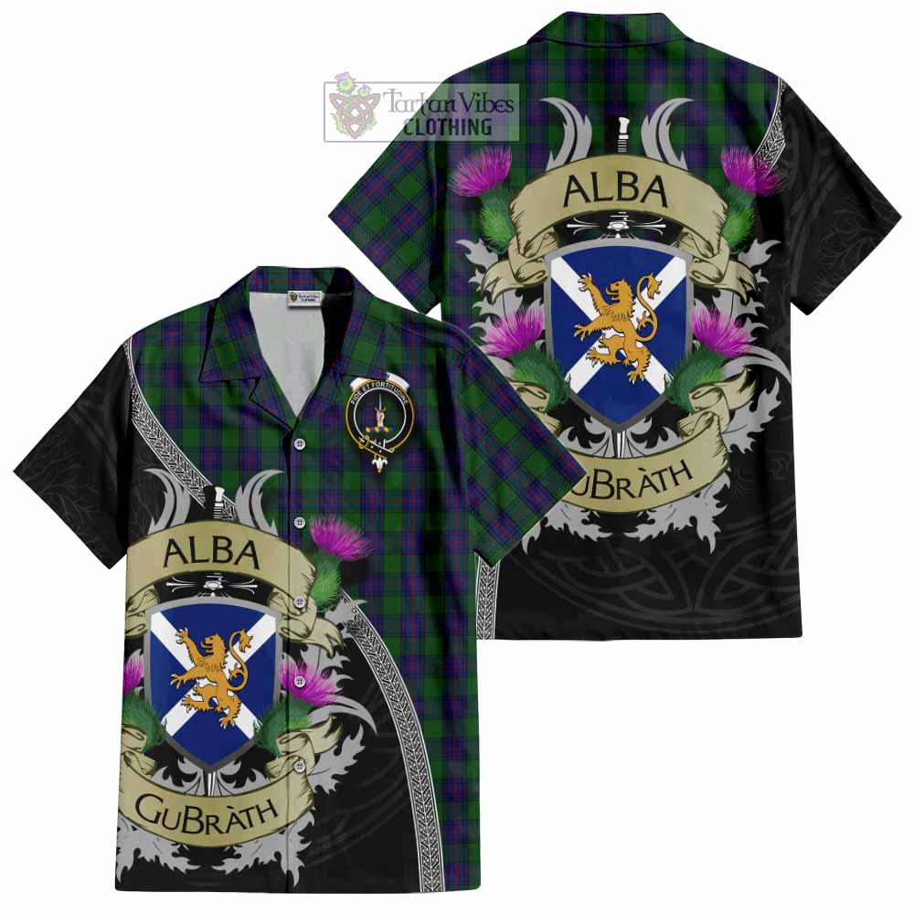Tartan Vibes Clothing Shaw Tartan Family Crest Short Sleeve Button Shirt Lion Rampant Royal Thistle Shield Celtic Inspired
