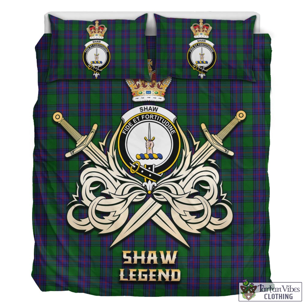 Tartan Vibes Clothing Shaw Tartan Bedding Set with Clan Crest and the Golden Sword of Courageous Legacy