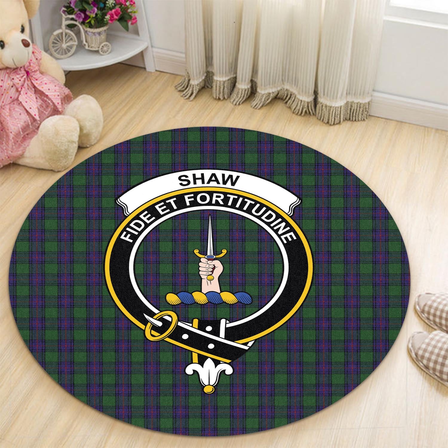 shaw-tartan-round-rug-with-family-crest