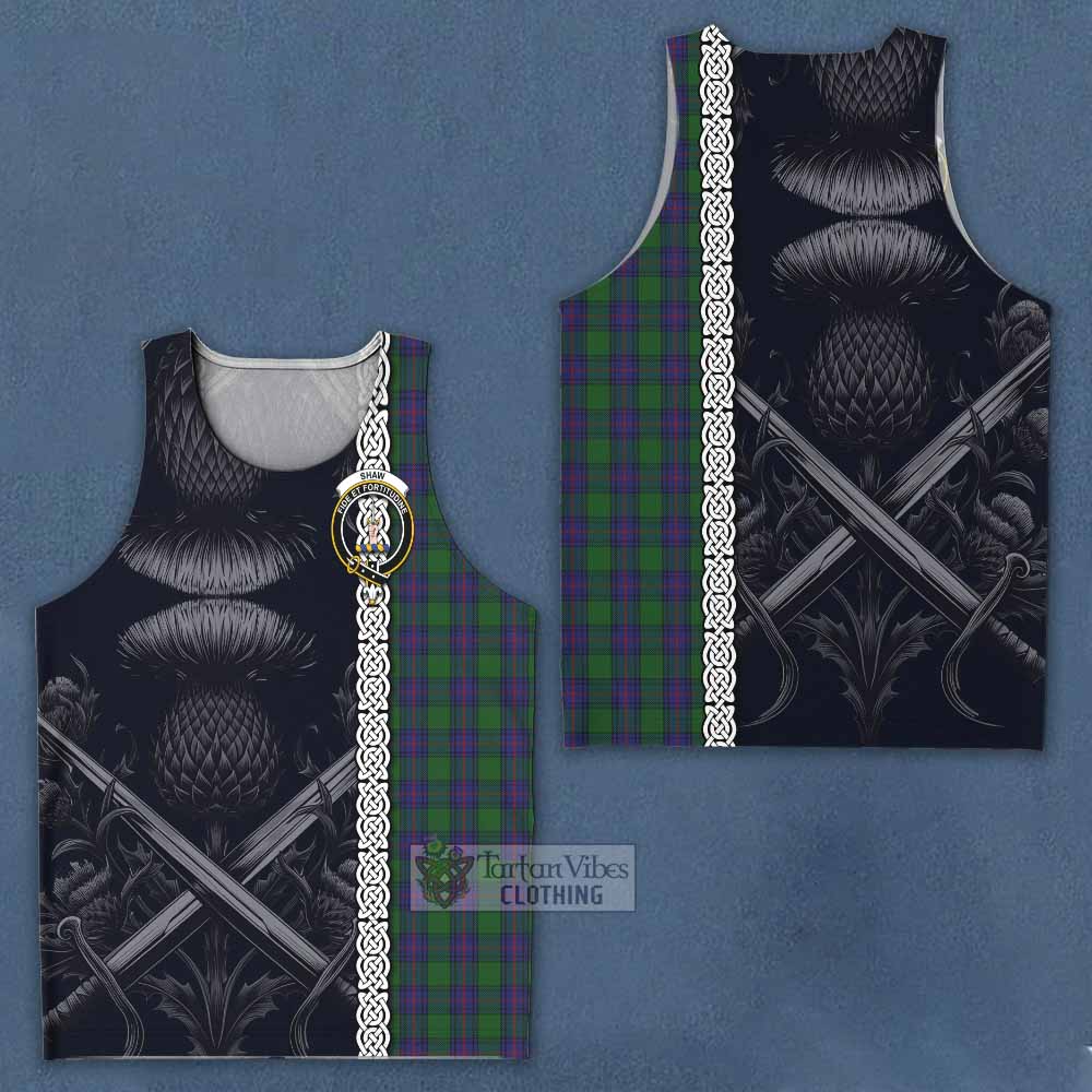 Tartan Vibes Clothing Shaw Tartan Men's Tank Top with Family Crest Cross Sword Thistle Celtic Vibes