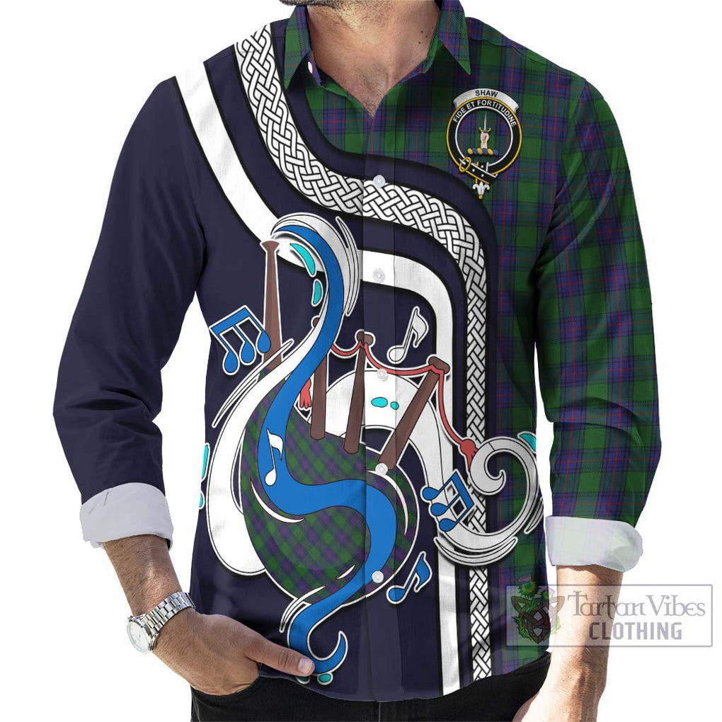 Shaw Tartan Long Sleeve Button Shirt with Epic Bagpipe Style - Tartanvibesclothing Shop